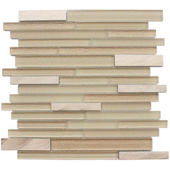 Beige Glass & Metal Random Linear Strip Mosaic Tile | TileBuys