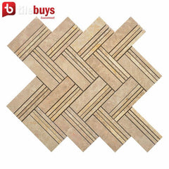 4.6 Sq Ft of Beige Marble Large Herringbone Mosaic Wall and Floor Tile | TileBuys
