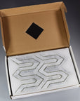 Bianco Carrara Marble and Antique Mirror Glass Waterjet Mosaic Tile in Greek Key Meandros | TileBuys