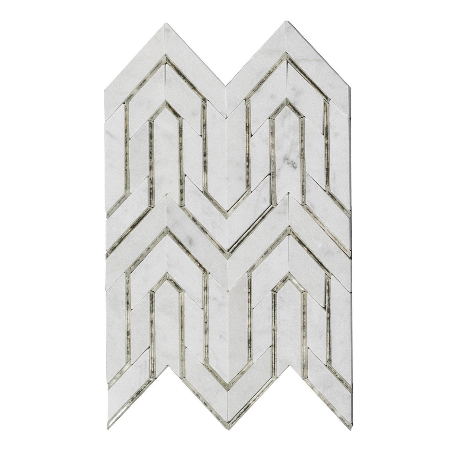 Bianco Carrara Marble and Antique Mirror Glass Waterjet Mosaic Tile in Greek Key Meandros | TileBuys