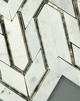 Bianco Carrara Marble and Antique Mirror Glass Waterjet Mosaic Tile in Greek Key Meandros | TileBuys