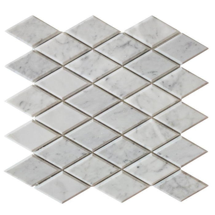 Bianco Carrara Marble Mosaic Tile - Beveled Diamonds - Polished | TileBuys