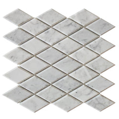 Bianco Carrara Marble Mosaic Tile - Beveled Diamonds - Polished | TileBuys