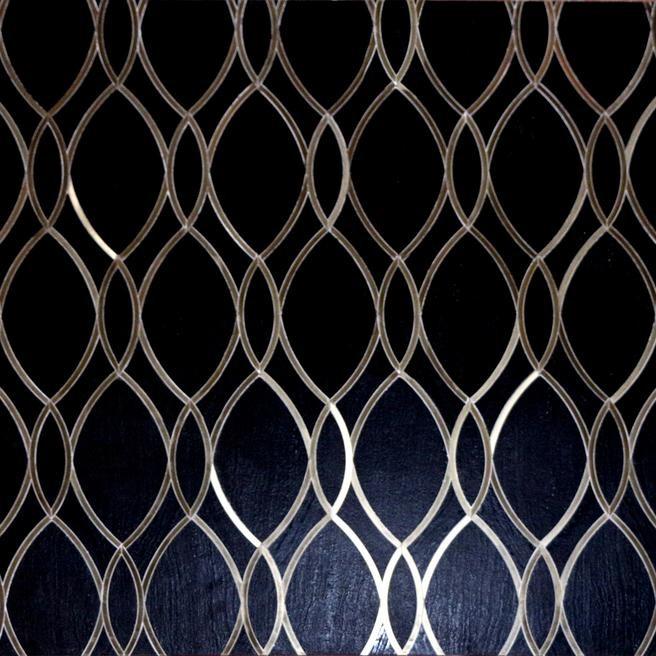 Black Porcelain and Gold Metal Ribbon Mosaic Tile - Black and Gold Art Deco Tile | TileBuys