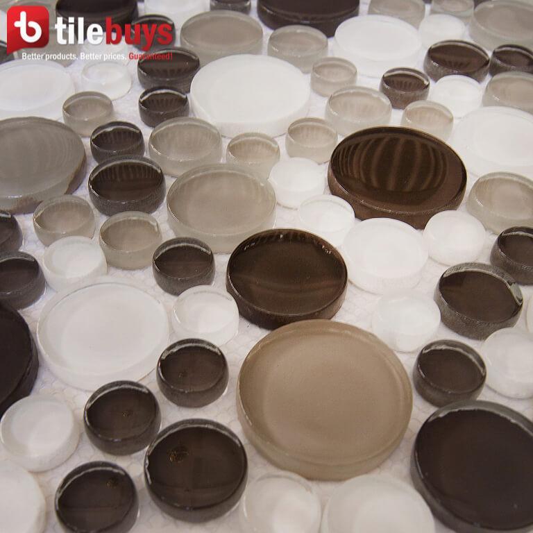 5 Sq Ft of Brown, Beige & White Glass Mosaic Penny Circle Round Tile | TileBuys