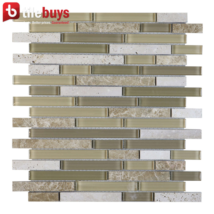 Brown Quartzite & Glass Strip Mosaic Tile | TileBuys