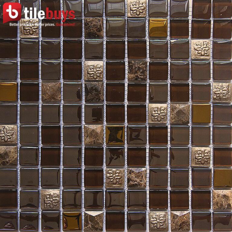5 Sq Ft of Brown Stone & Bronze Glass Mosaic Tile - 1 Squares