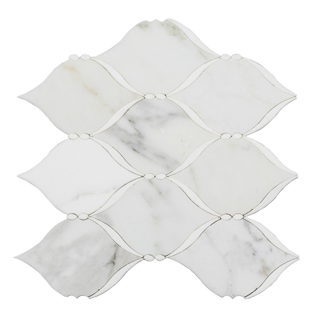 Calacatta (Calcutta) and White Thassos Marble Waterjet Mosaic Tile in Braided Ribbons | TileBuys