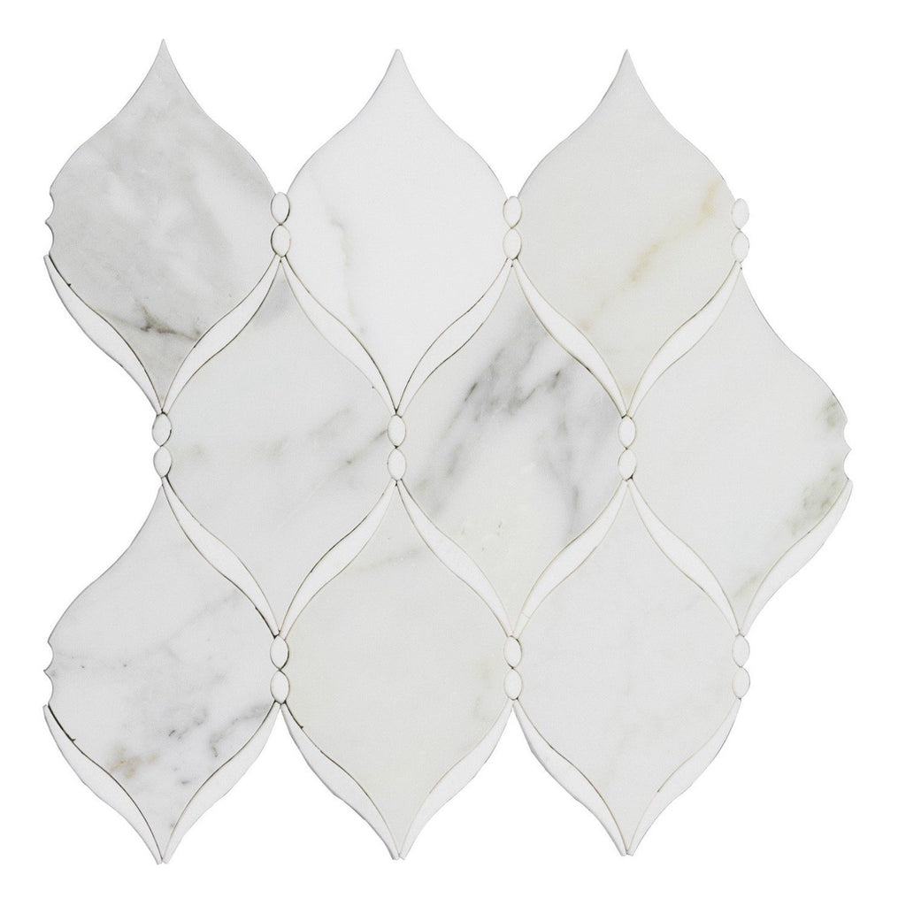 Calacatta (Calcutta) and White Thassos Marble Waterjet Mosaic Tile in Braided Ribbons | TileBuys