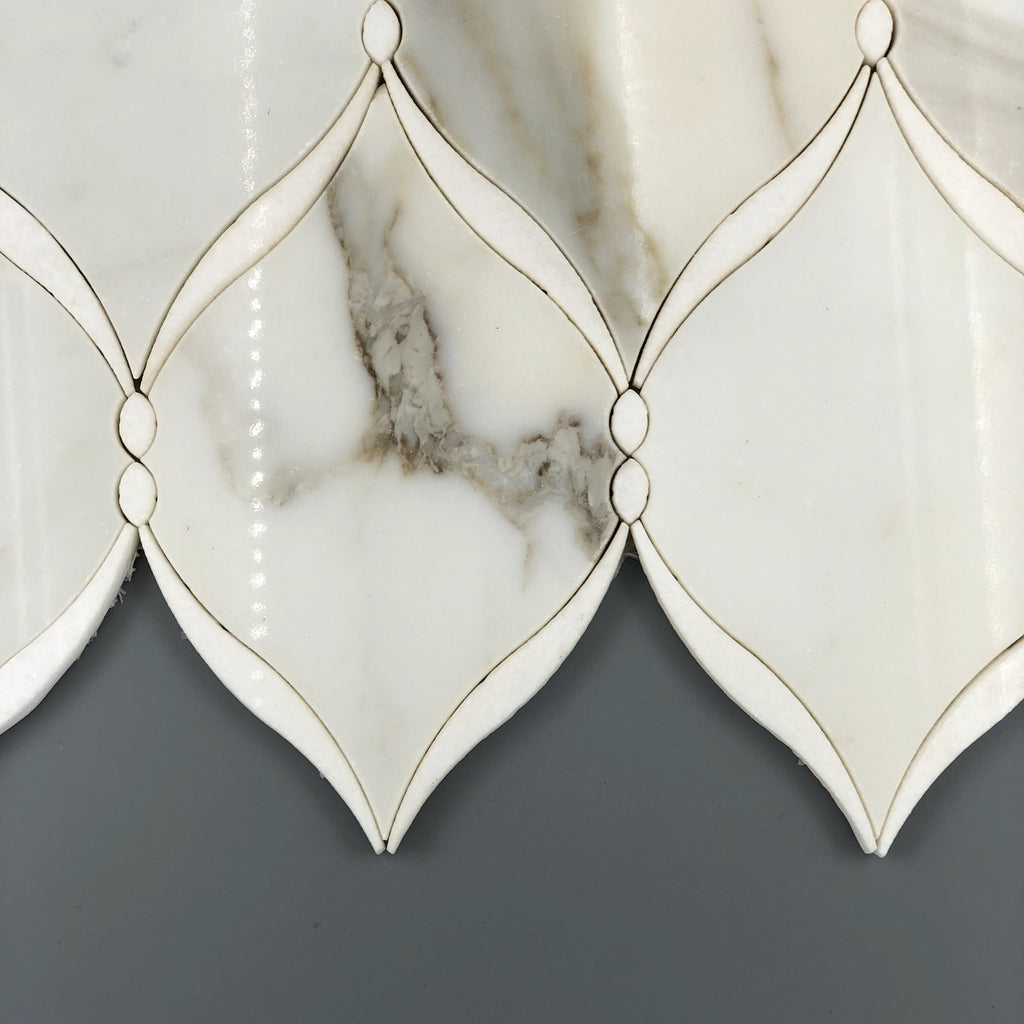 Calacatta (Calcutta) and White Thassos Marble Waterjet Mosaic Tile in Braided Ribbons | TileBuys