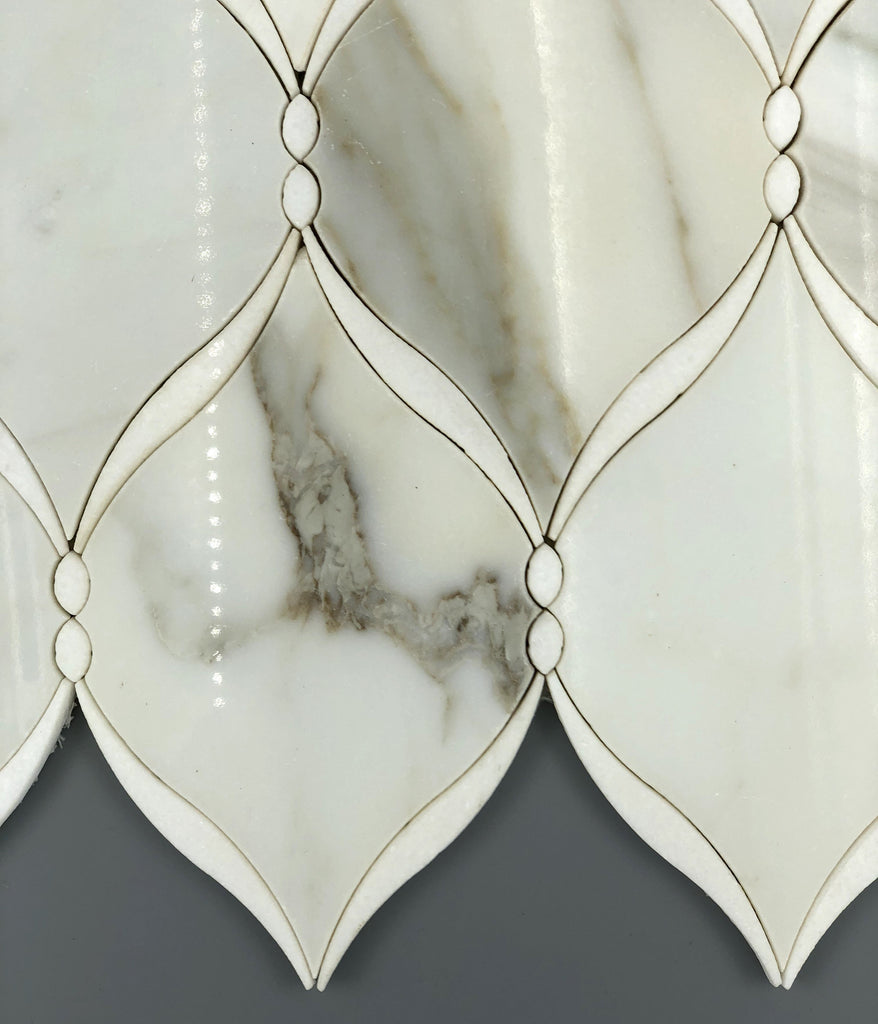 Calacatta (Calcutta) and White Thassos Marble Waterjet Mosaic Tile in Braided Ribbons | TileBuys