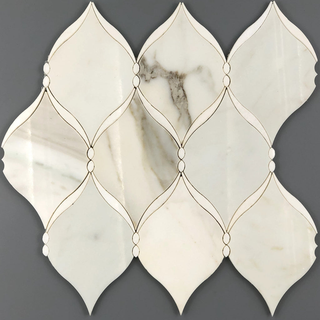 Calacatta (Calcutta) and White Thassos Marble Waterjet Mosaic Tile in Braided Ribbons | TileBuys