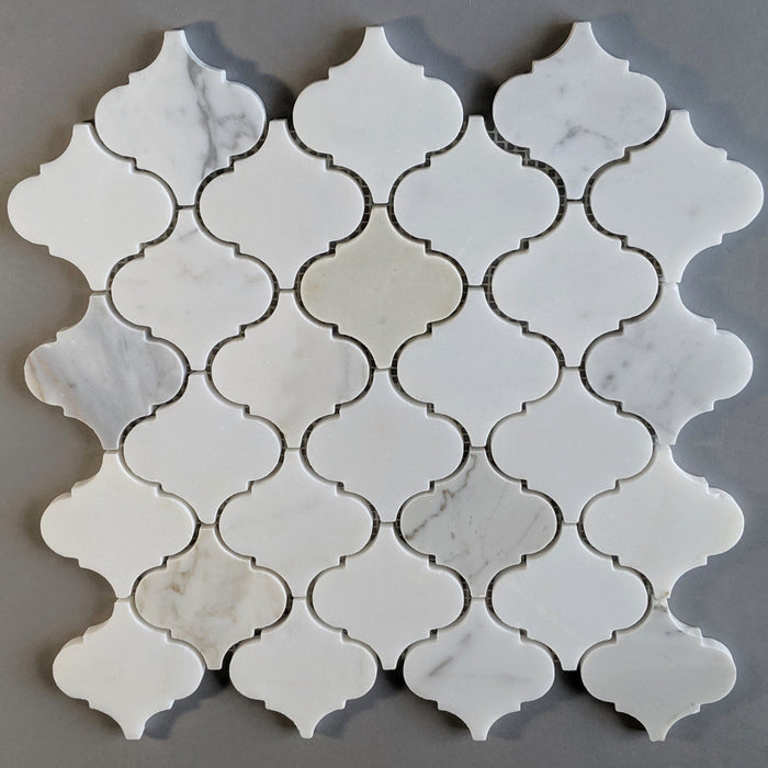 Calacatta (Calcutta) Marble Waterjet Mosaic Tile in 3" Arabesque Lanterns | TileBuys