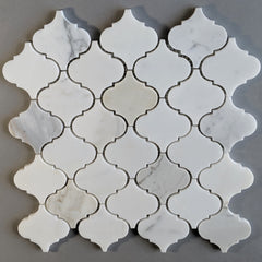 Calacatta (Calcutta) Marble Waterjet Mosaic Tile in 3" Arabesque Lanterns | TileBuys