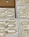 Calacatta (Calcutta) Marble with Gold Metal Waterjet Mosaic in Golden Picket | TileBuys