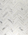 Calacatta (Calcutta) Marble and Mother of Pearl Waterjet Mosaic Tile in Deluxe Herringbone | TileBuys
