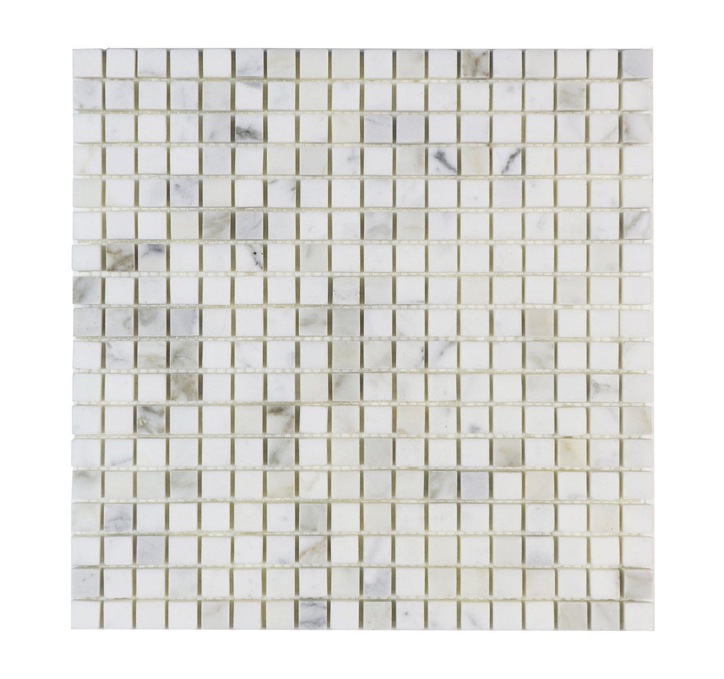 Calacatta Marble Mosaic Tile - 5/8" Squares - Polished | TileBuys
