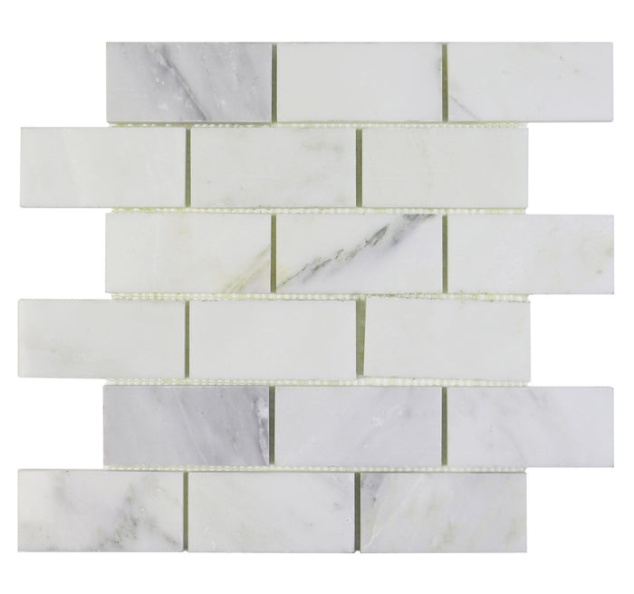 Calacatta Marble Mosaic Tile in 2x4" Mini Brick Subway Tiles Pattern - Polished | TileBuys