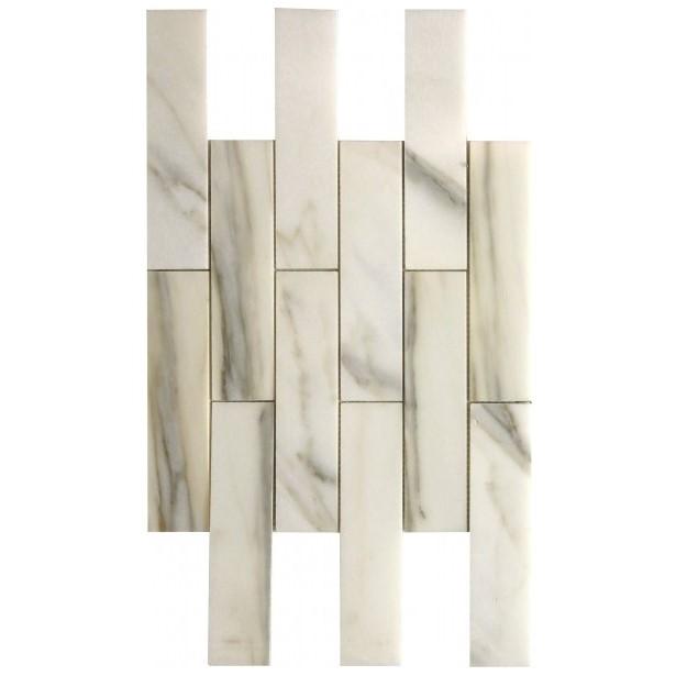 Calacatta Marble Mosaic Tile in 2x8" Long Brick Subway Tiles Pattern - Polished | TileBuys