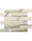 Calacatta Marble Mosaic Tile in 2x8" Long Brick Subway Tiles Pattern - Polished | TileBuys