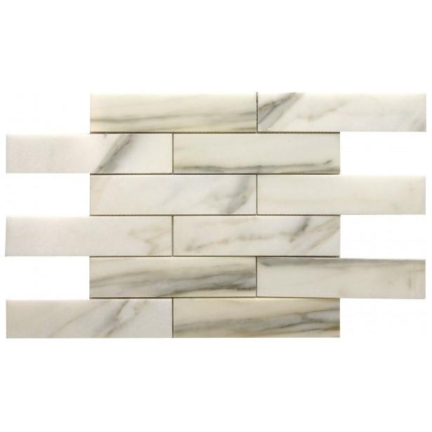 Calacatta Marble Mosaic Tile in 2x8" Long Brick Subway Tiles Pattern - Polished | TileBuys