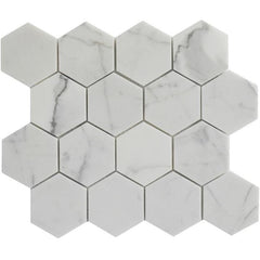 Calacatta Marble Mosaic Tile in Hexagons Pattern - Polished | TileBuys