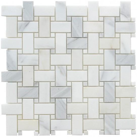 Calacatta Marble Mosaic Tile in Basketweave Pattern - Polished | TileBuys