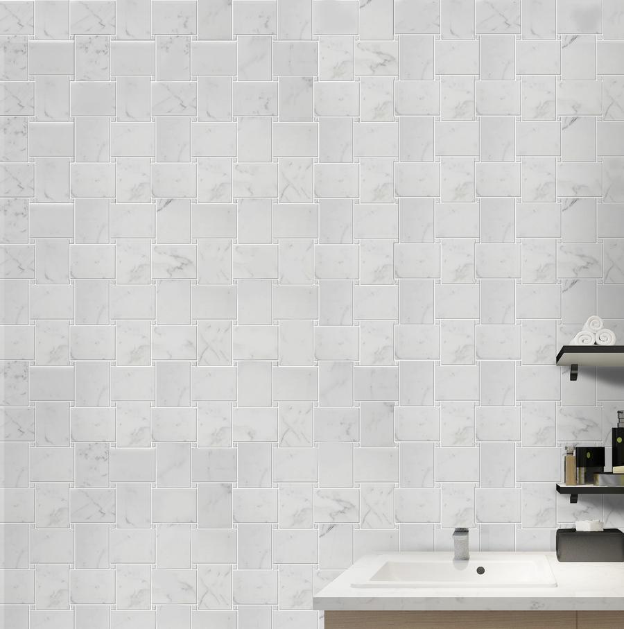 Calacatta Marble Mosaic Tile in Bold Basketweave Pattern - Polished | TileBuys