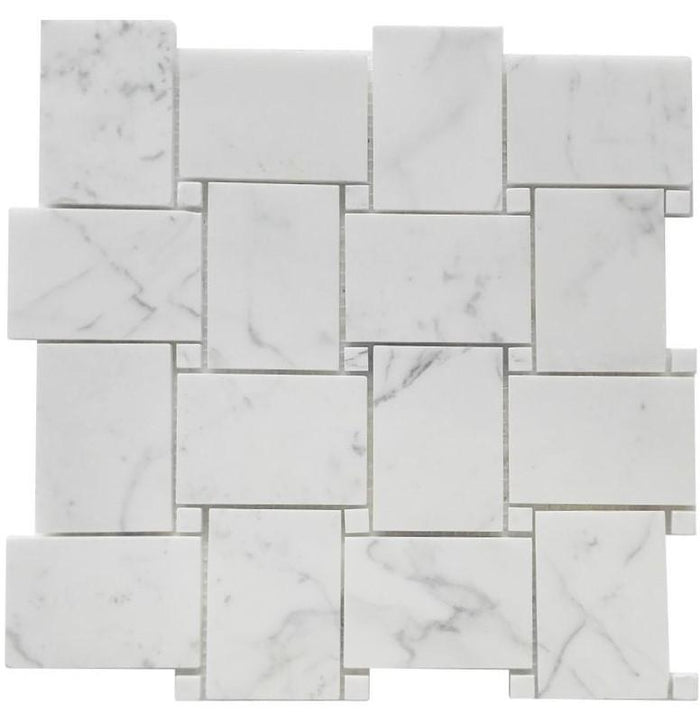 Calacatta Marble Mosaic Tile in Bold Basketweave Pattern - Polished | TileBuys