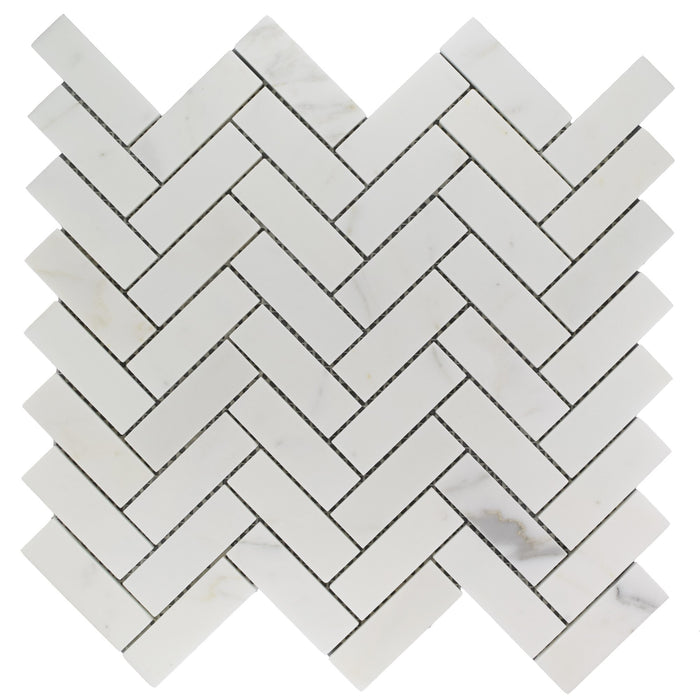 Calacatta (Calcutta) Marble Herringbone Mosaic Tile - 1x3” | TileBuys