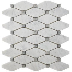 Carrara Bianco and Grey Marble Mosaic Tile - Elongated Octagons - Polished | TileBuys