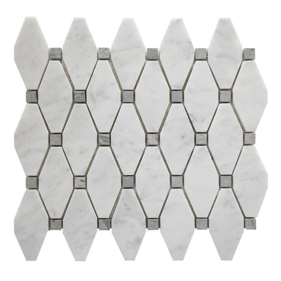 Carrara Bianco and Grey Marble Mosaic Tile - Elongated Octagons - Polished | TileBuys