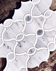 Carrara Bianco and White Thassos Marble Waterjet Mosaic Tile in Bellagio | TileBuys