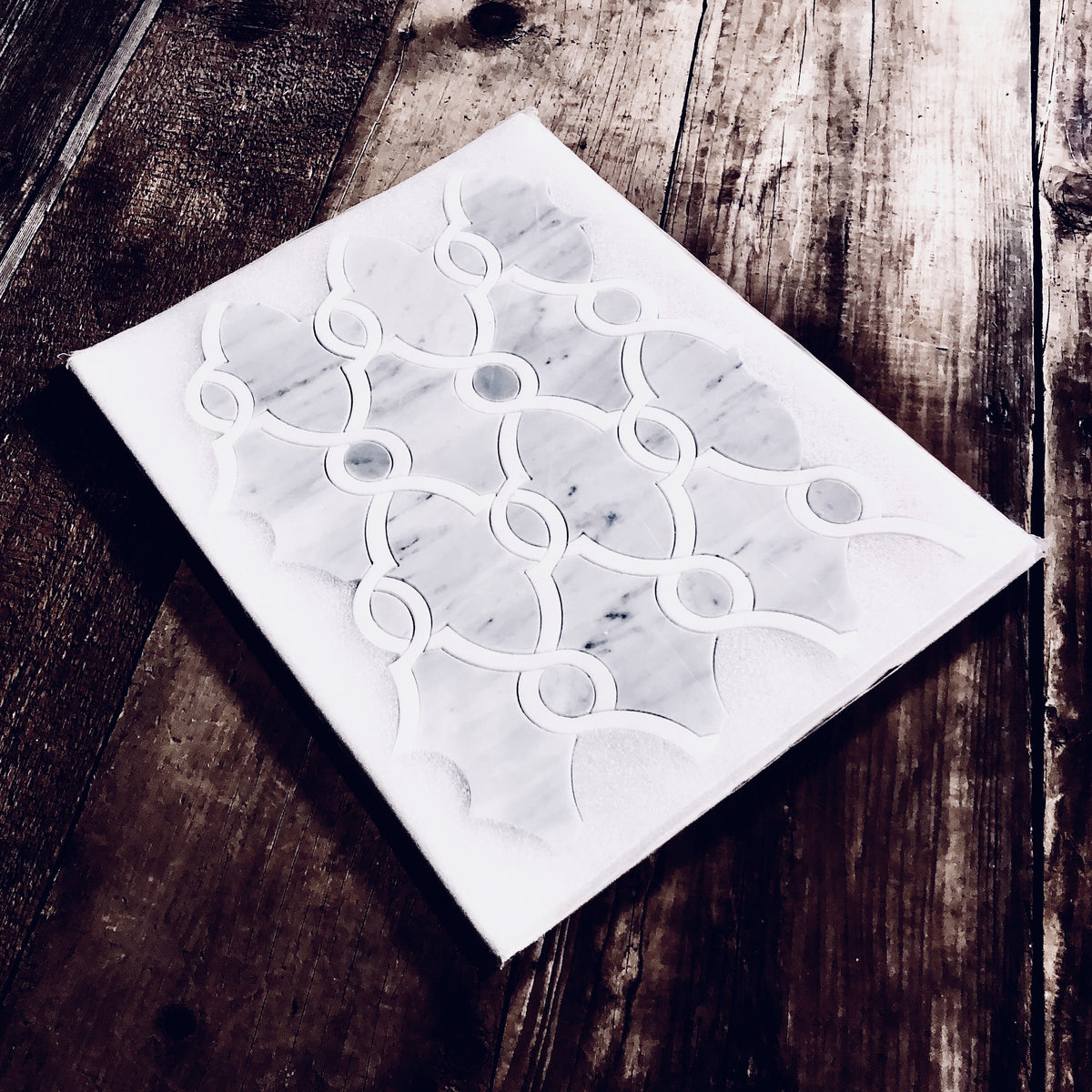 Carrara Bianco and White Thassos Marble Waterjet Mosaic Tile in Bellagio | TileBuys