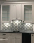 Carrara Bianco Marble and Antique Mirror Glass Waterjet Mosaic Tile in Bellagio | TileBuys