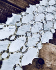 Carrara Bianco Marble and Antique Mirror Glass Waterjet Mosaic Tile in Bellagio | TileBuys