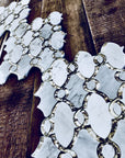 Carrara Bianco Marble and Antique Mirror Glass Waterjet Mosaic Tile in Bellagio | TileBuys