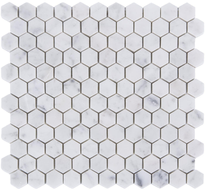 Carrara Bianco Marble Mosaic Tile - 1" Hexagons - Polished | TileBuys