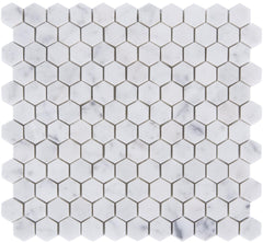 Carrara Bianco Marble Mosaic Tile - 1" Hexagons - Polished | TileBuys