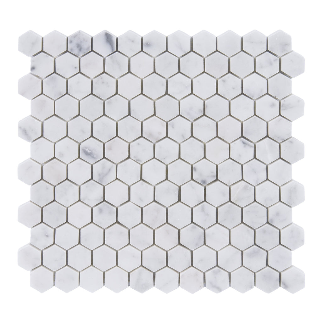 Carrara Bianco Marble Mosaic Tile - 1" Hexagons - Polished | TileBuys