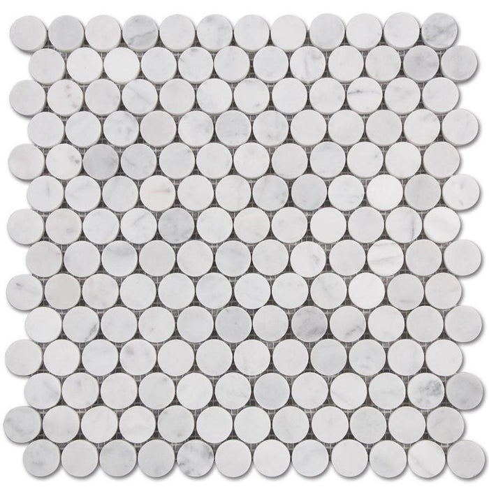 Carrara Bianco Marble Mosaic Tile - 1" Penny Rounds - Polished | TileBuys