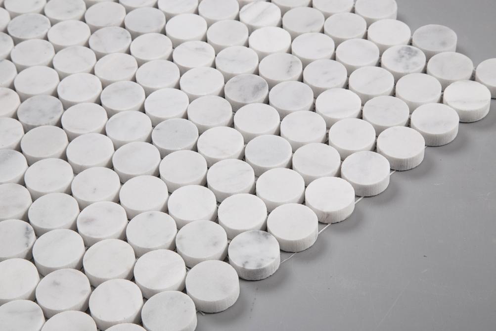 Carrara Bianco Marble Mosaic Tile - 1" Penny Rounds - Polished | TileBuys