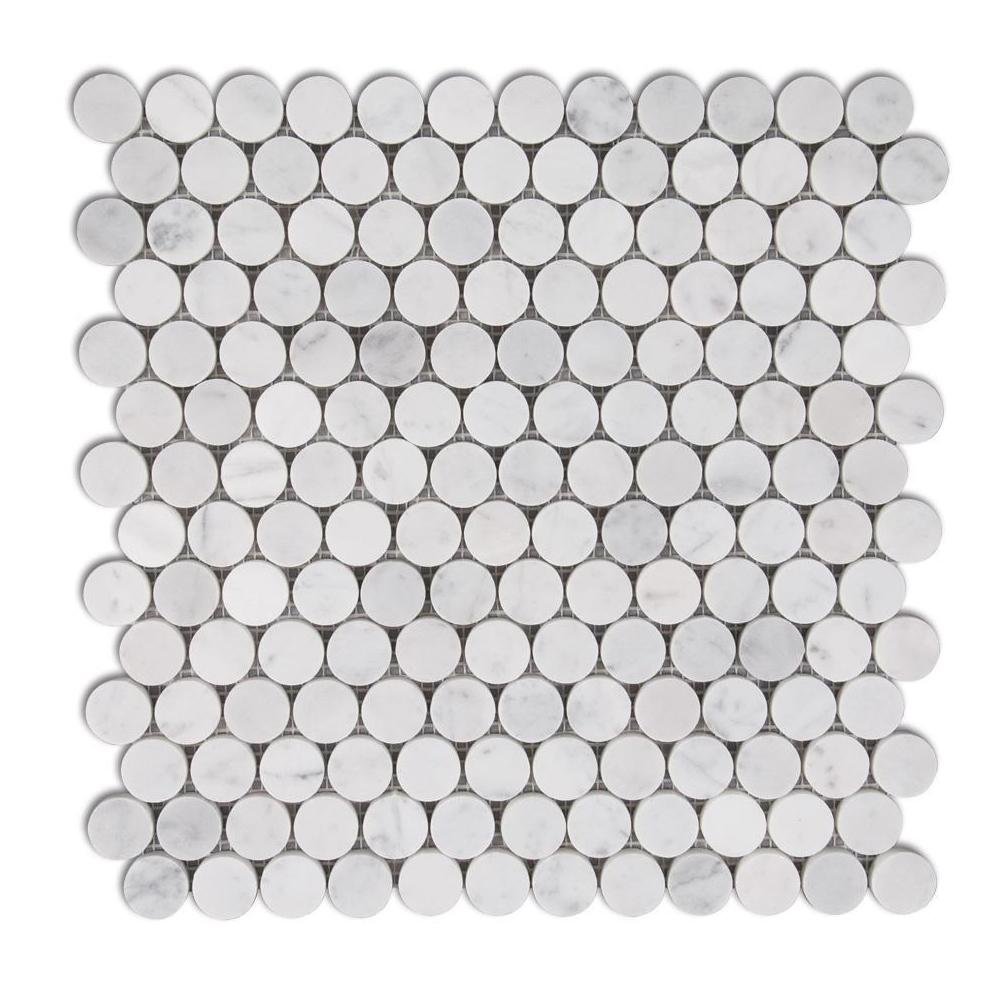 Carrara Bianco Marble Mosaic Tile - 1" Penny Rounds - Polished | TileBuys