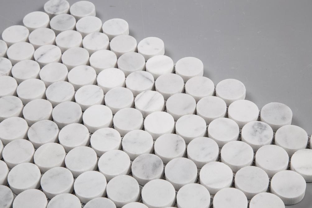 Carrara Bianco Marble Mosaic Tile - 1" Penny Rounds - Polished | TileBuys