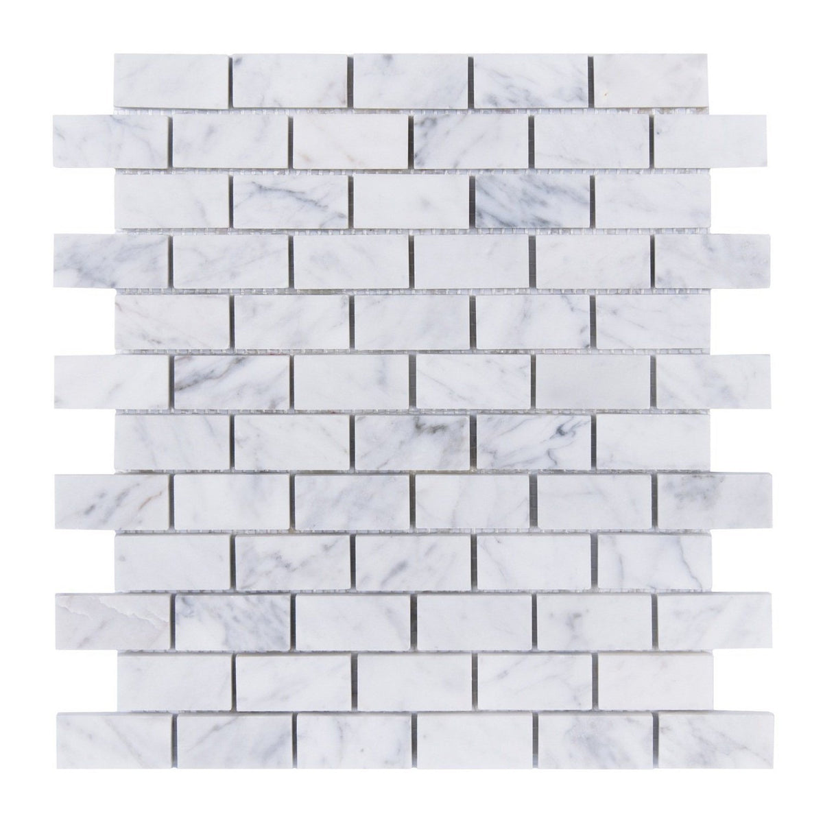 Carrara Bianco Marble Mosaic Tile - 1x2" Mini Brick - Polished | TileBuys