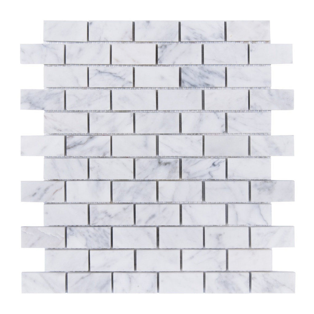 Carrara Bianco Marble Mosaic Tile - 1x2" Mini Brick - Polished | TileBuys