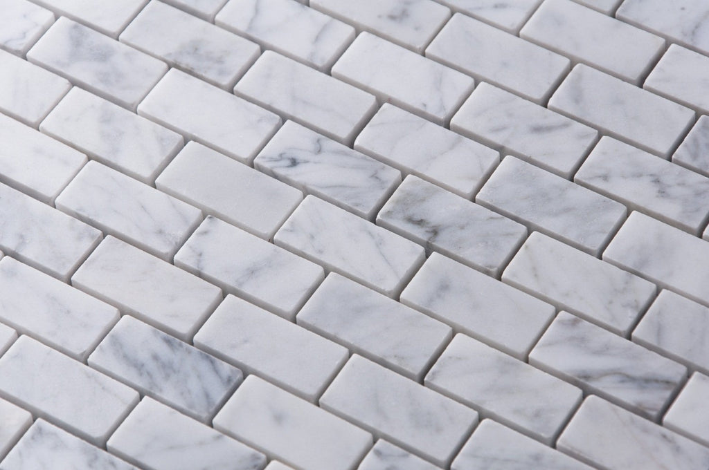 Carrara Bianco Marble Mosaic Tile - 1x2" Mini Brick - Polished | TileBuys