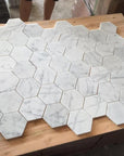 Carrara Bianco Marble Mosaic Tile - 2" Hexagons - Polished or Honed | TileBuys