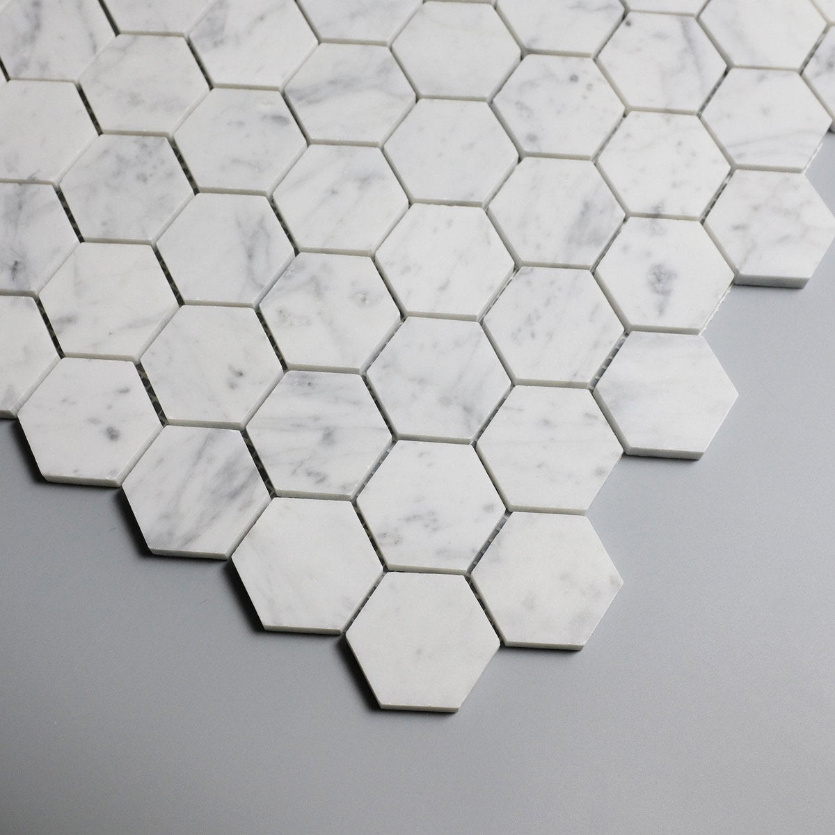 Carrara Bianco Marble Mosaic Tile - 2" Hexagons - Polished or Honed | TileBuys