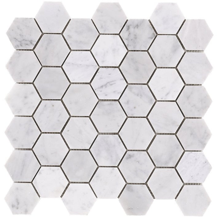 Carrara Bianco Marble Mosaic Tile - 2" Hexagons - Polished or Honed | TileBuys